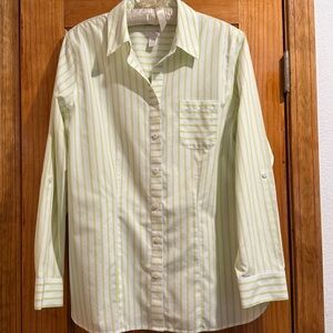 Chico's Light Green Striped Button Down Shirt